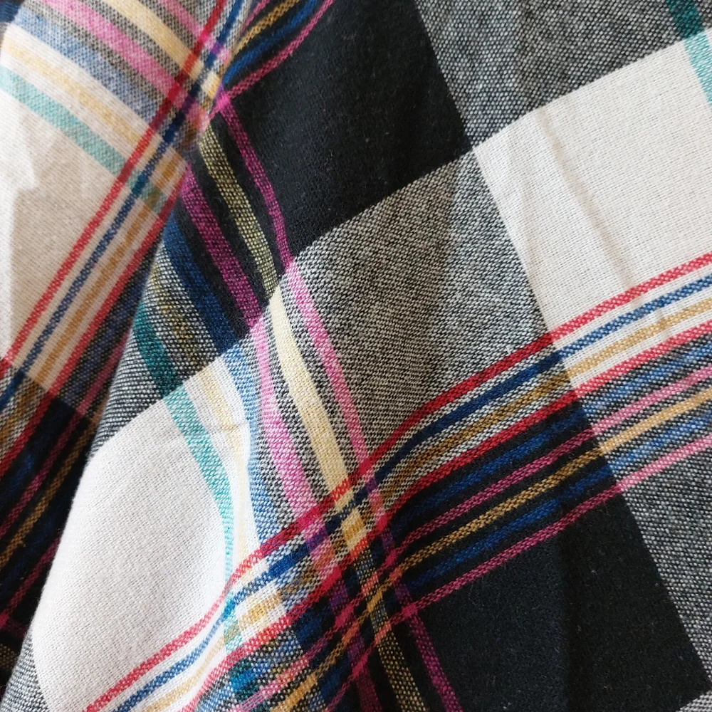 Vintage 80s Plaid Multicolor Pink Black Yellow A-Line Circle Midi Skirt - Picture 4 of 12